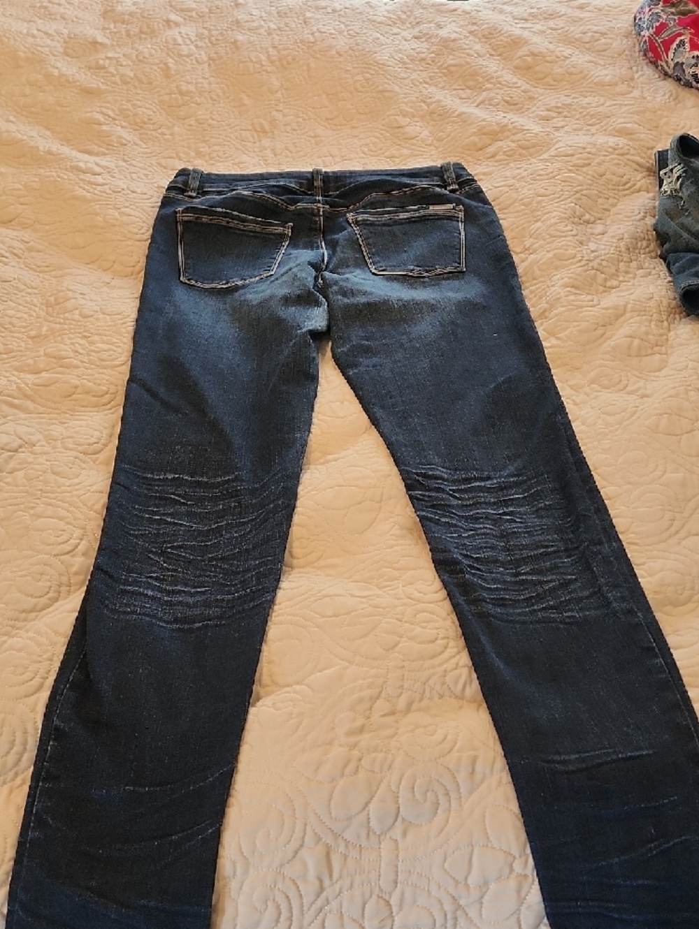 White House Black Market Dark Blue Distressed Skinny Jeans - Picture 4 of 5